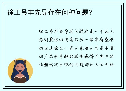 徐工吊车先导存在何种问题？